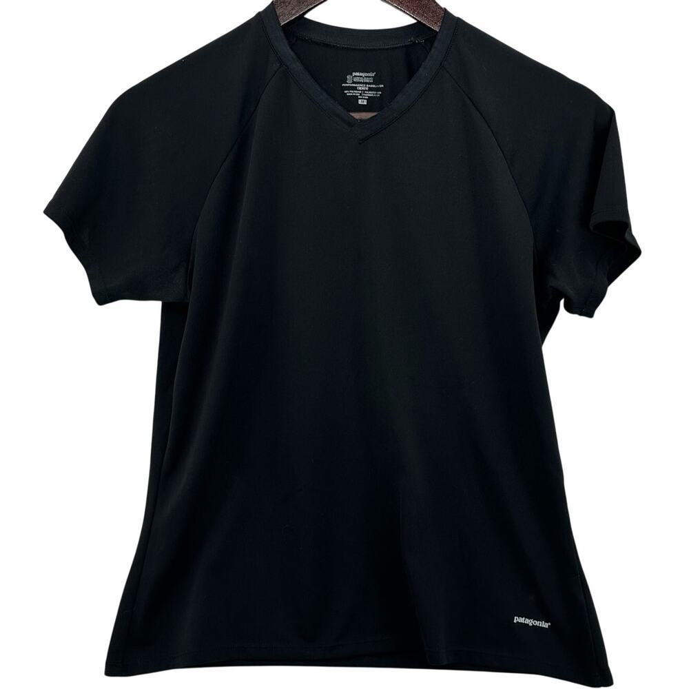 Patagonia Capilene Base Layer Top Womens M Black Short Sleeve Hiking